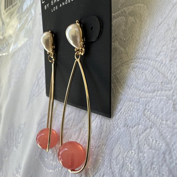 Laundry by Shelli Segal Orange Bead Pearl Goldtone Oval Hoops Dangle Drop NEW - Picture 6 of 10